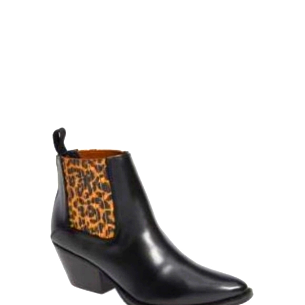 Western Style Leather Ankle Boots with Animal/Leopard Print Insert Size 7